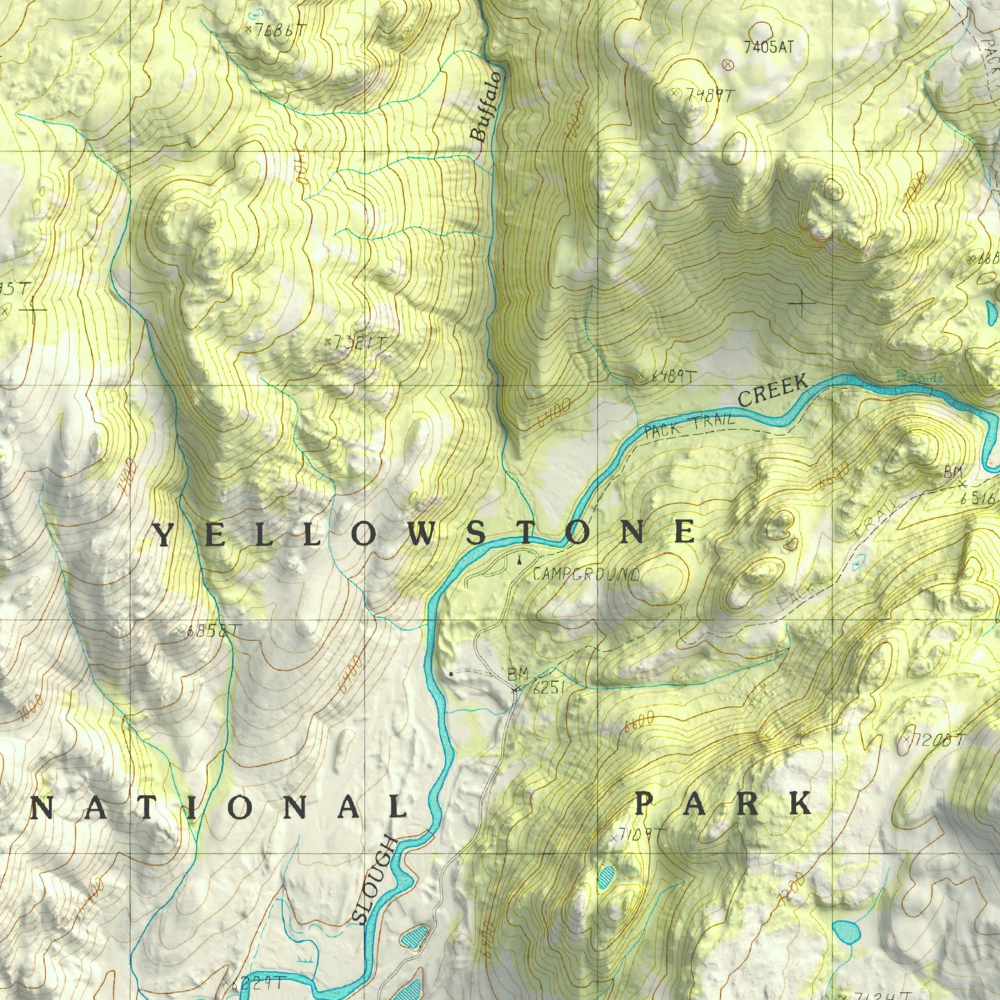 1986 Yellowstone National Park | Lamar Valley and Slough Creek | 7.5'x7.5' Shaded Historic USGS Map