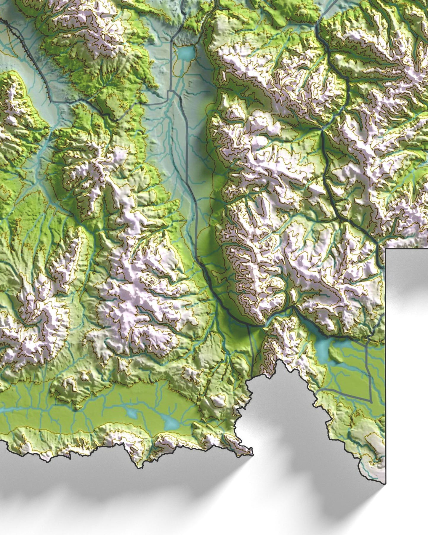 Colorful Hypsometric Maps of Montana | Hydrology, Roads, Contours and Shading