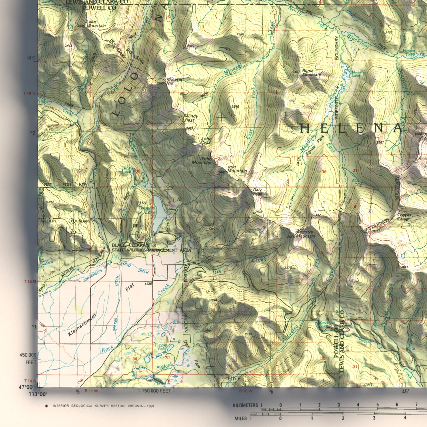 1993 Scapegoat Wilderness / Dearborn River, MT | 30'x60' Shaded Historic USGS Map
