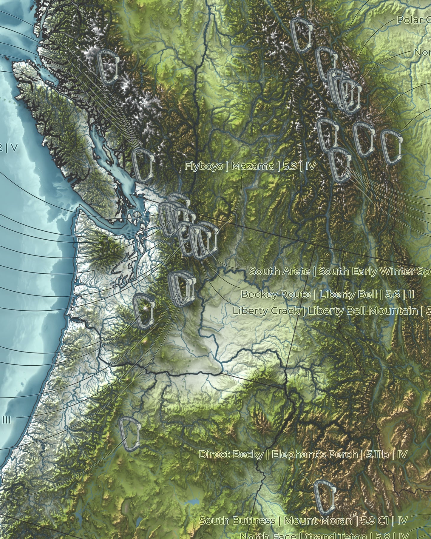 North America Climbing & Mountaineering Map | 125 Select Routes