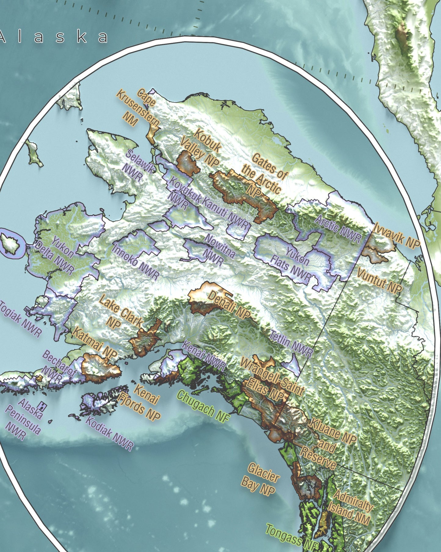 Conservation Areas of The USA and Canada | Shaded Relief Map with National Parks, Forests and Wildlife Management Areas