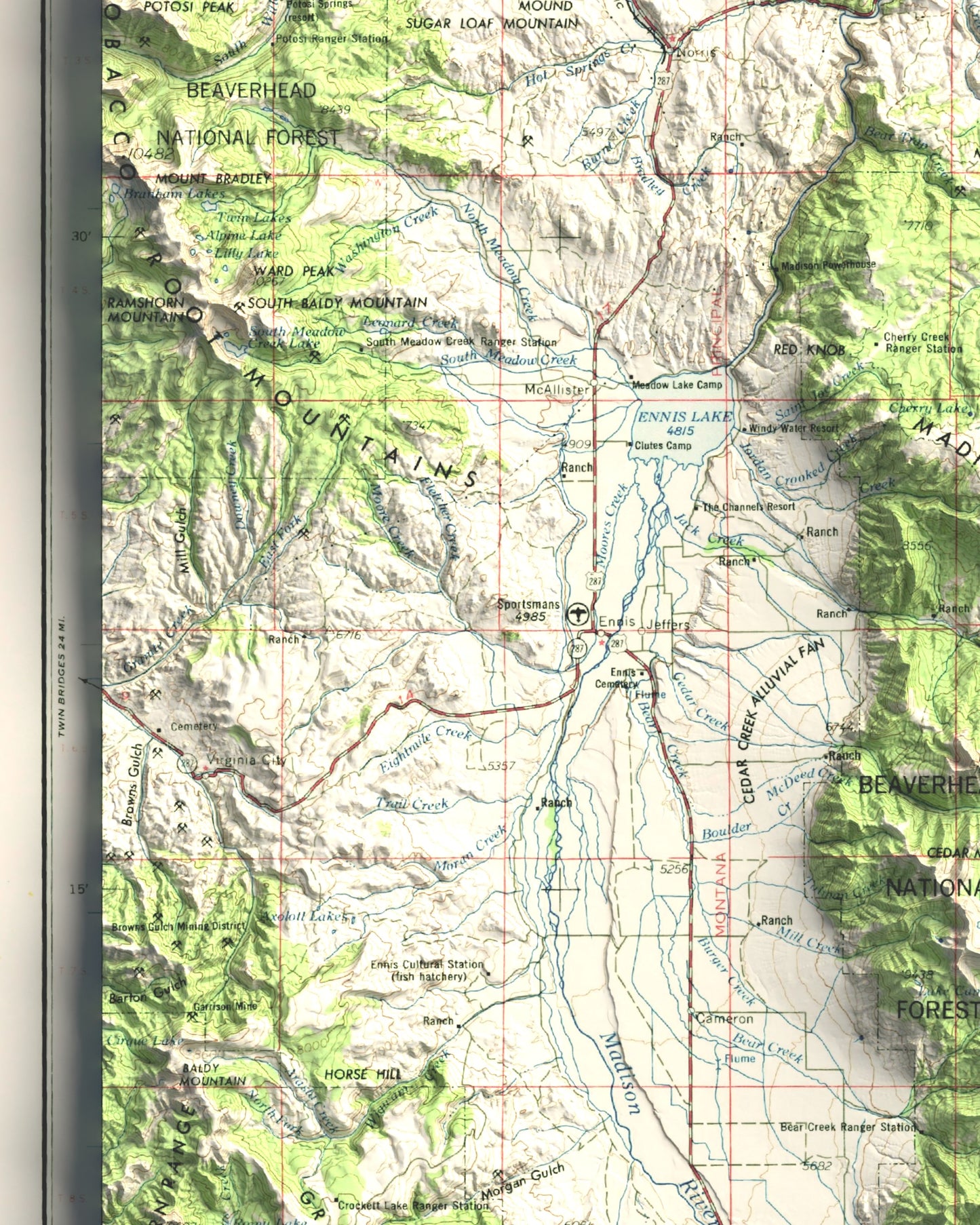 1958 Bozeman, MT | 1x2 Degree Shaded Historic USGS Map
