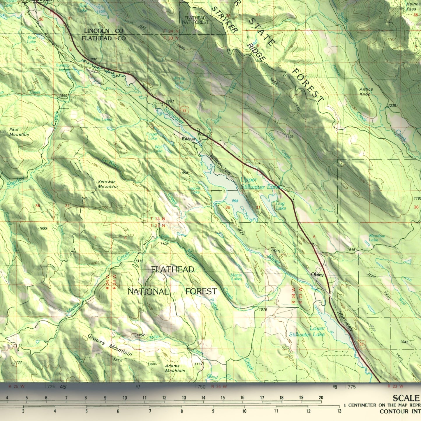 1981 Whitefish Range, MT | 30'x60' Shaded Historic USGS Map