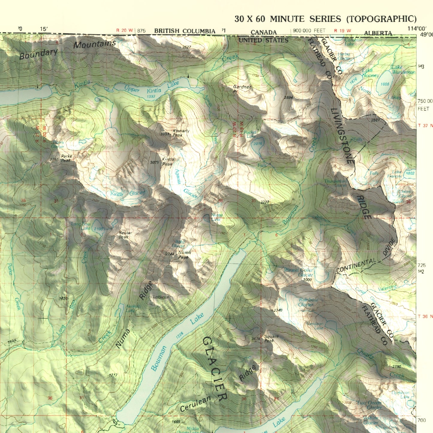 1981 Whitefish Range, MT | 30'x60' Shaded Historic USGS Map