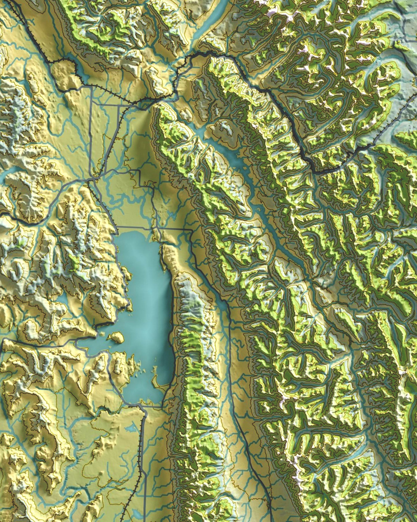 Colorful Hypsometric Maps of Montana | Hydrology, Roads, Contours and Shading