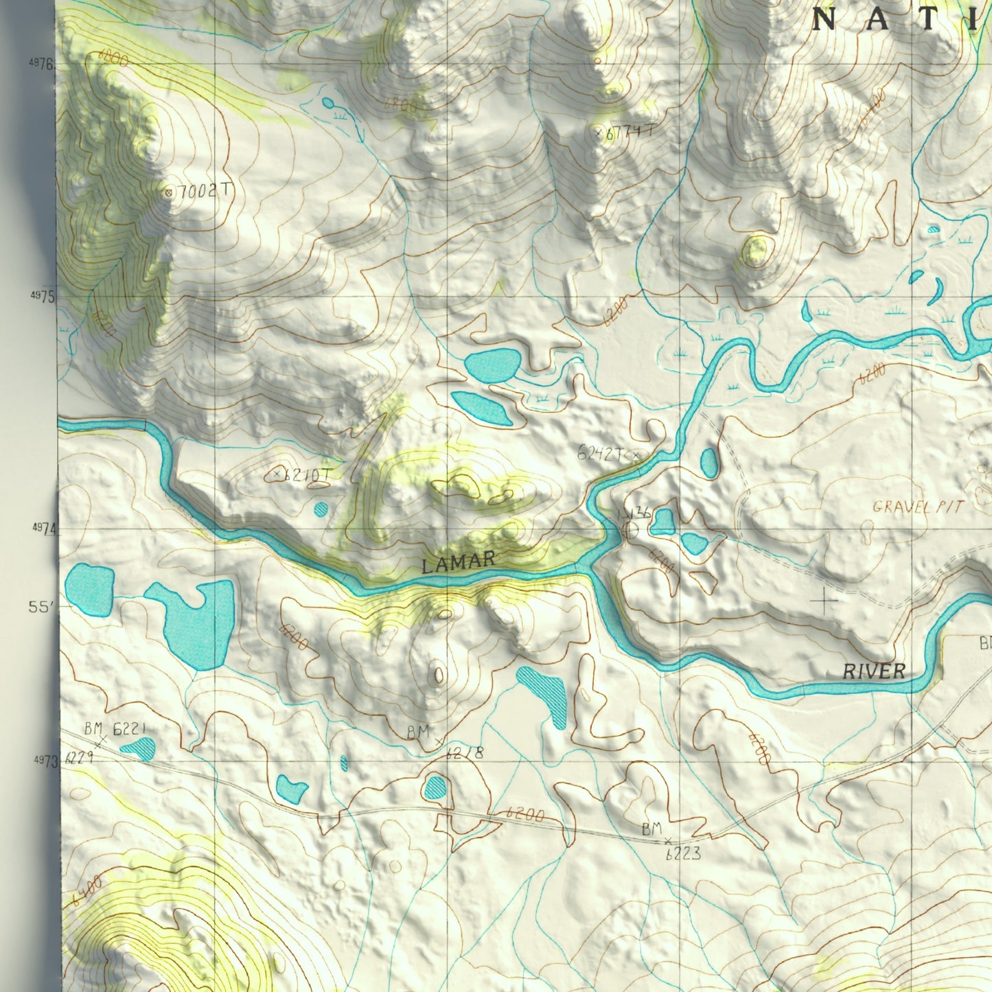 1986 Yellowstone National Park | Lamar Valley and Slough Creek | 7.5'x7.5' Shaded Historic USGS Map