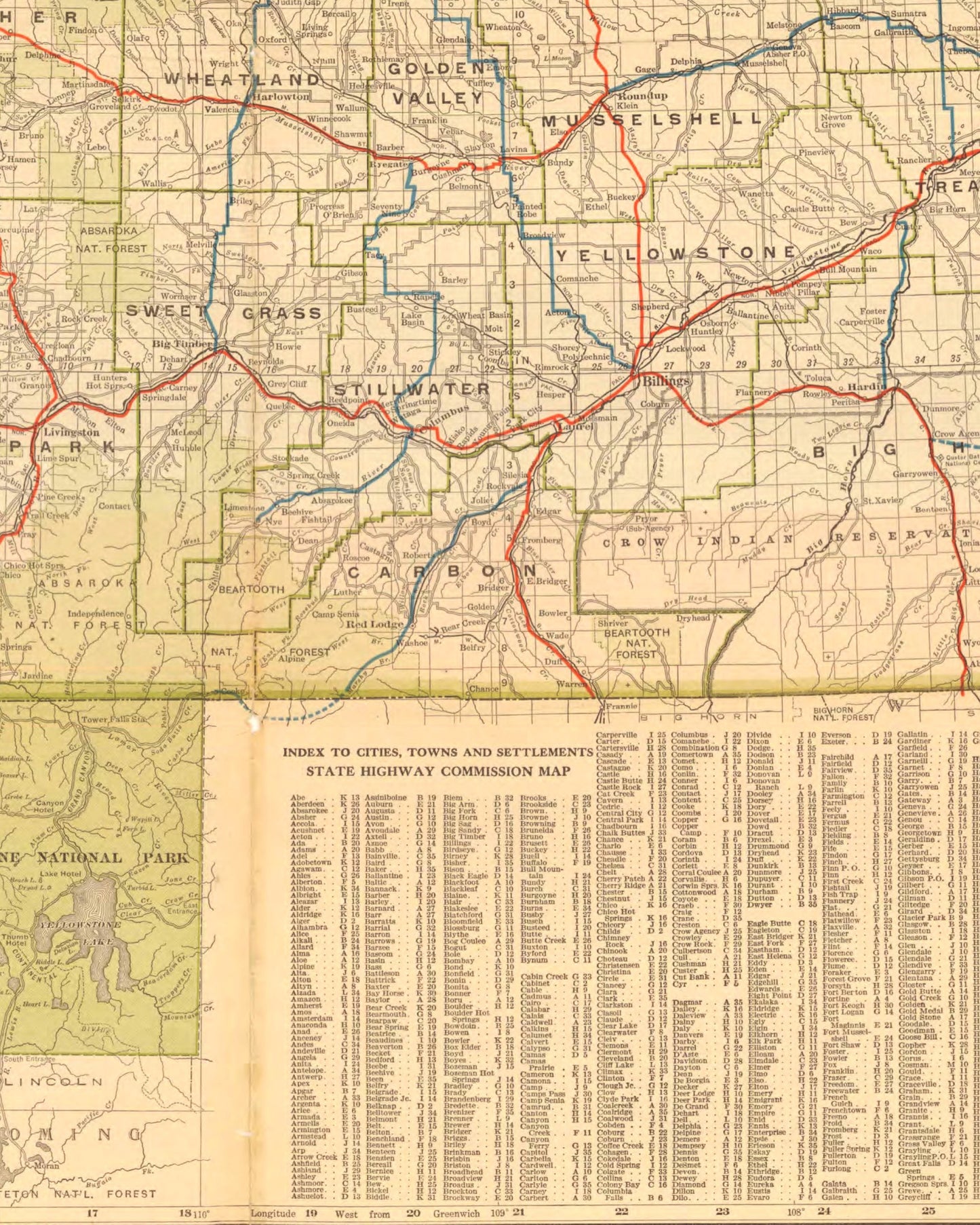 1926 Topographic Highway Map of Montana