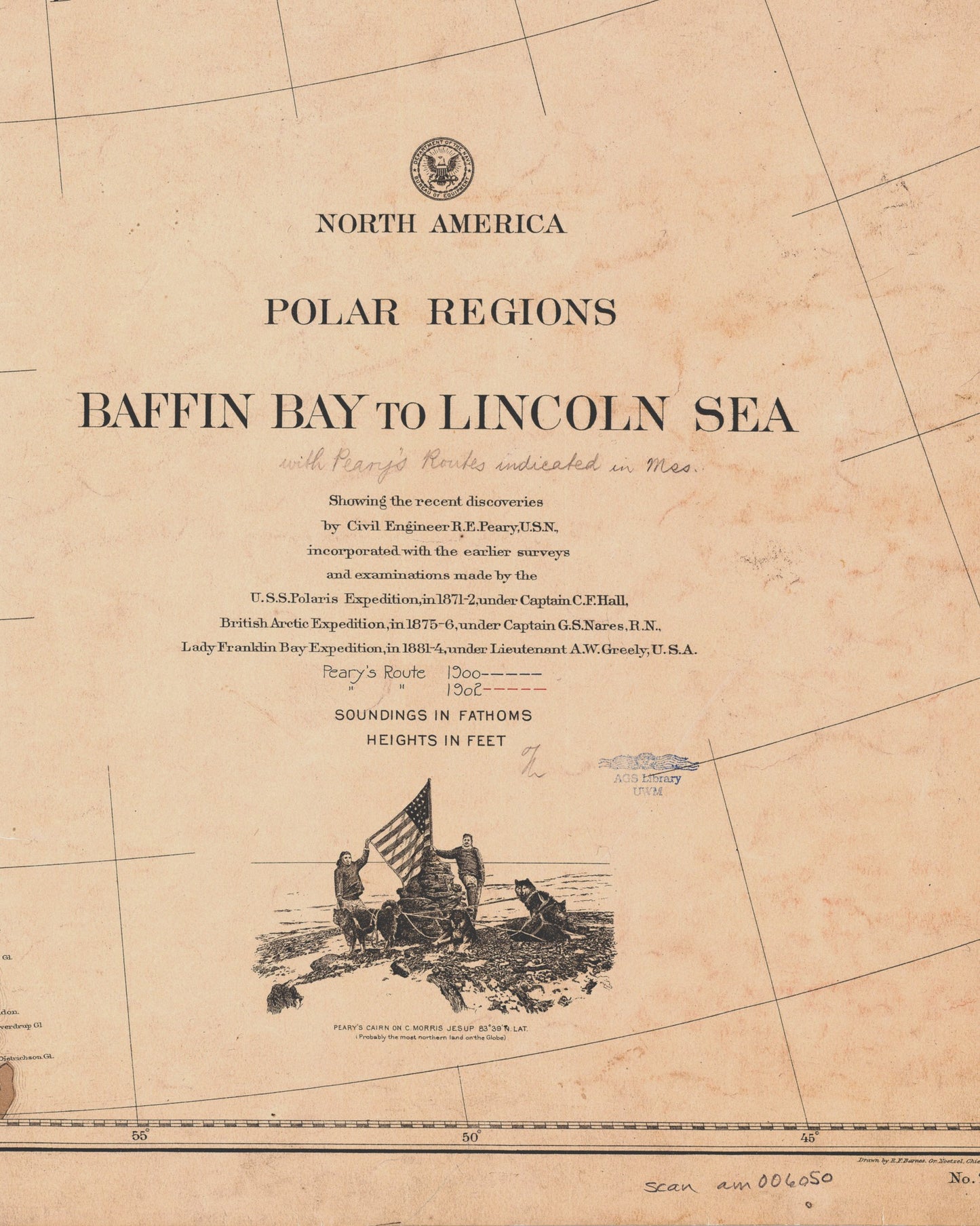 North America Polar Region Map | 1903 Exploration Routes from Baffin Bay to The Lincoln Sea