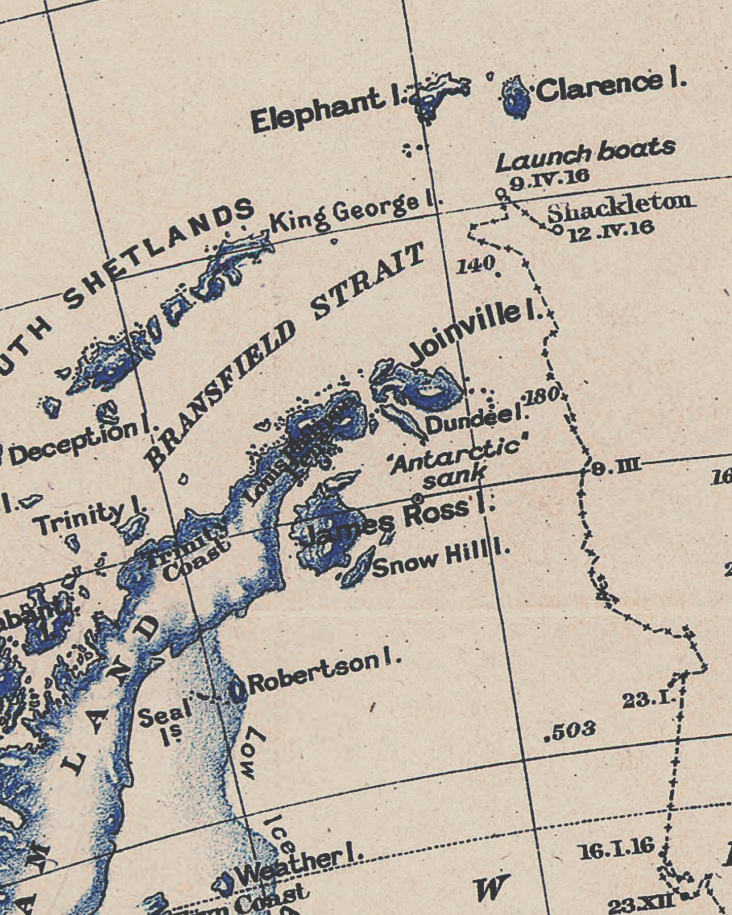 The Drift of The Endurance | 1918 Map of the Antarctic Shackleton Expedition