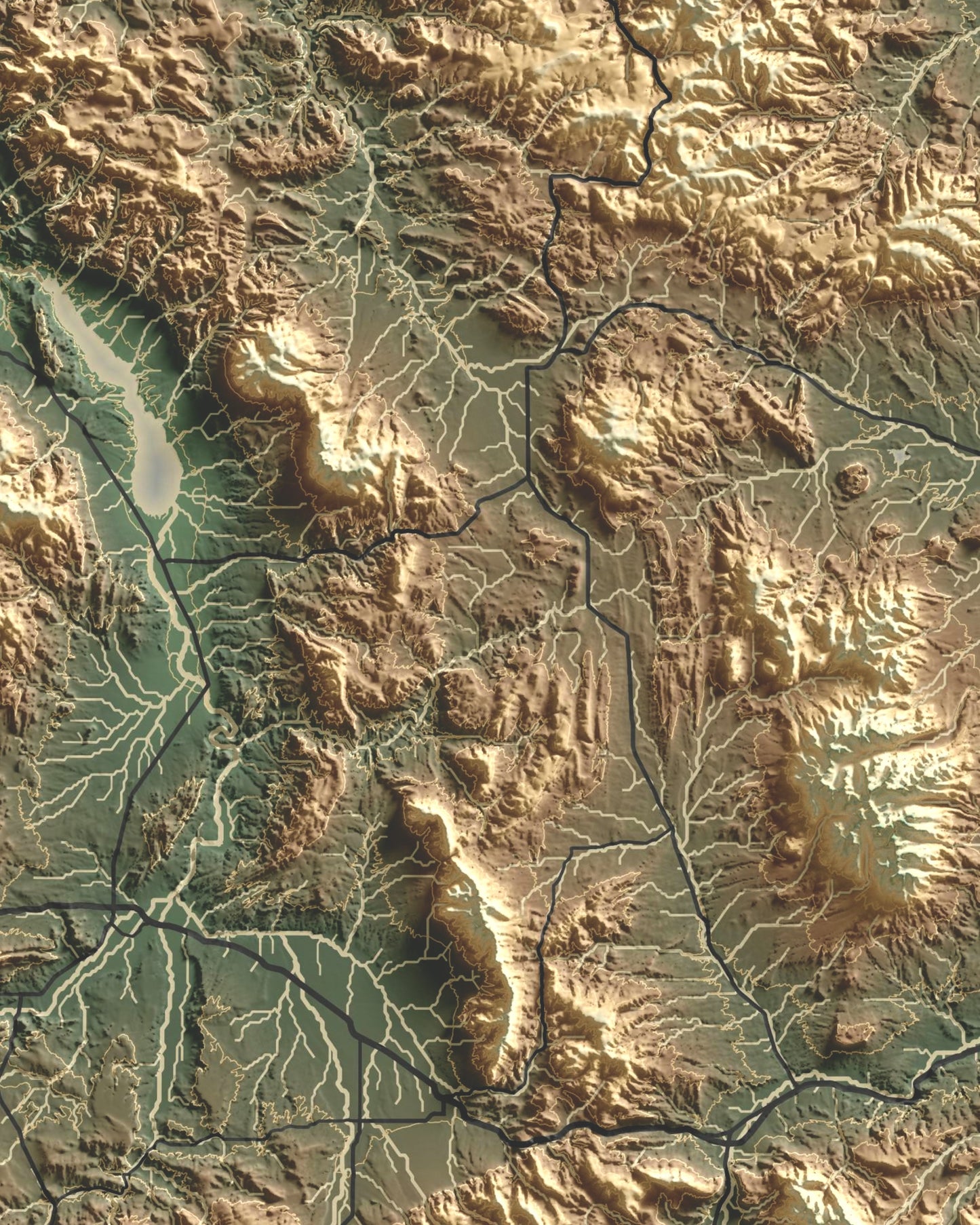 Colorful Hypsometric Maps of Montana | Hydrology, Roads, Contours and Shading