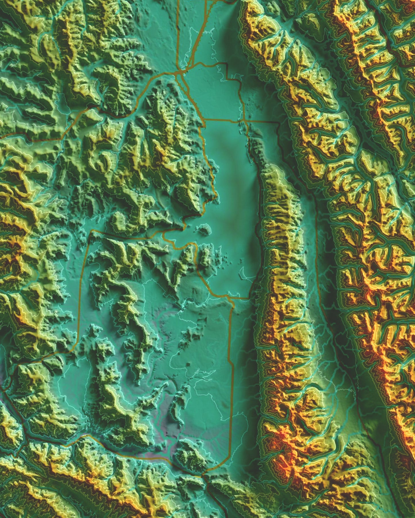 Colorful Hypsometric Maps of Montana | Hydrology, Roads, Contours and Shading