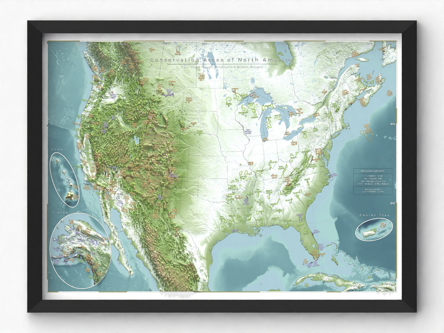 Conservation Areas of The USA and Canada | Shaded Relief Map with National Parks, Forests and Wildlife Management Areas