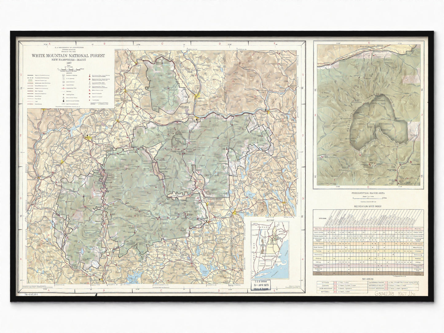 1967 White Mountain National Forest Recreation Map