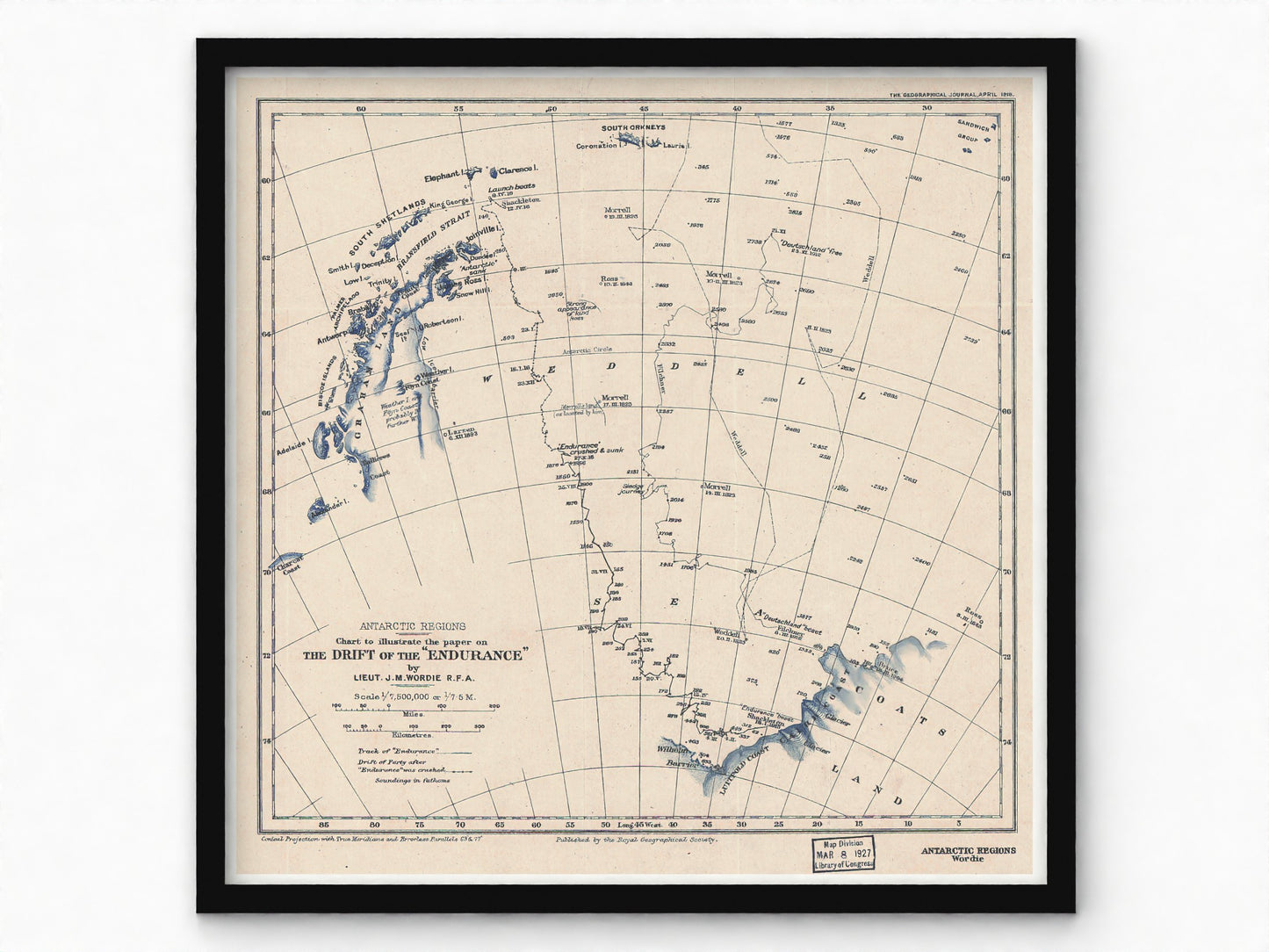 The Drift of The Endurance | 1918 Map of the Antarctic Shackleton Expedition