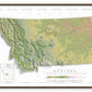 Topographic map of Montana with a brown frame