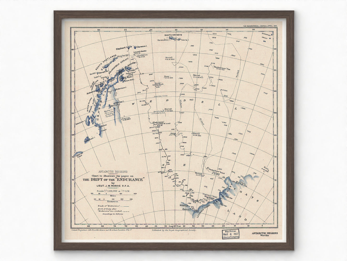 The Drift of The Endurance | 1918 Map of the Antarctic Shackleton Expedition