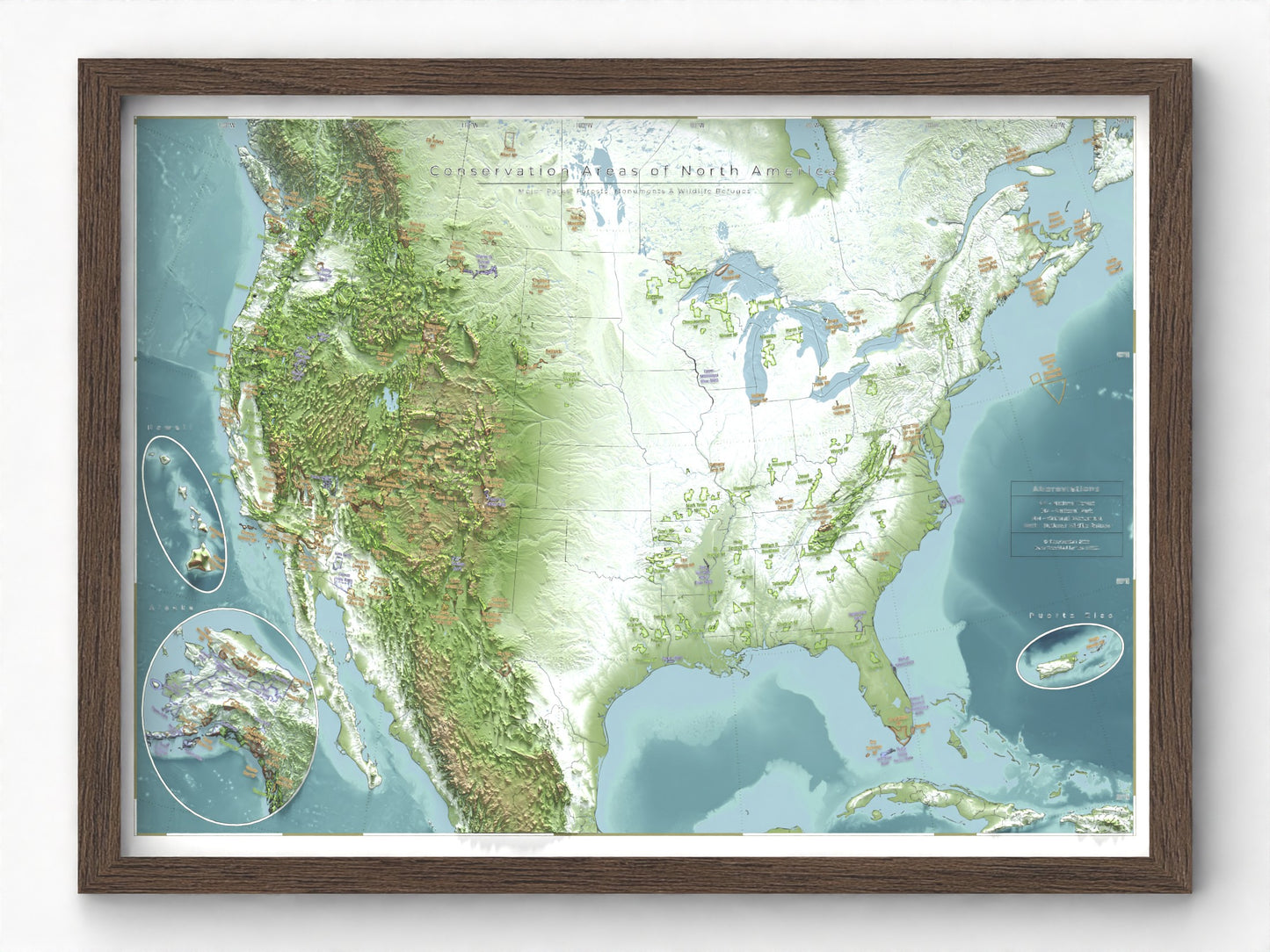 Conservation Areas of The USA and Canada | Shaded Relief Map with National Parks, Forests and Wildlife Management Areas