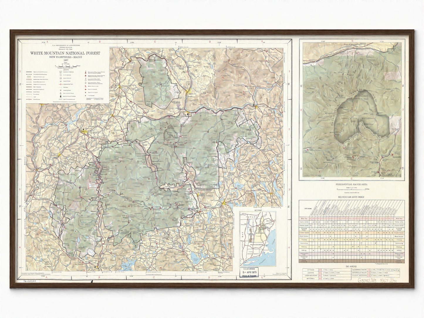 1967 White Mountain National Forest Recreation Map