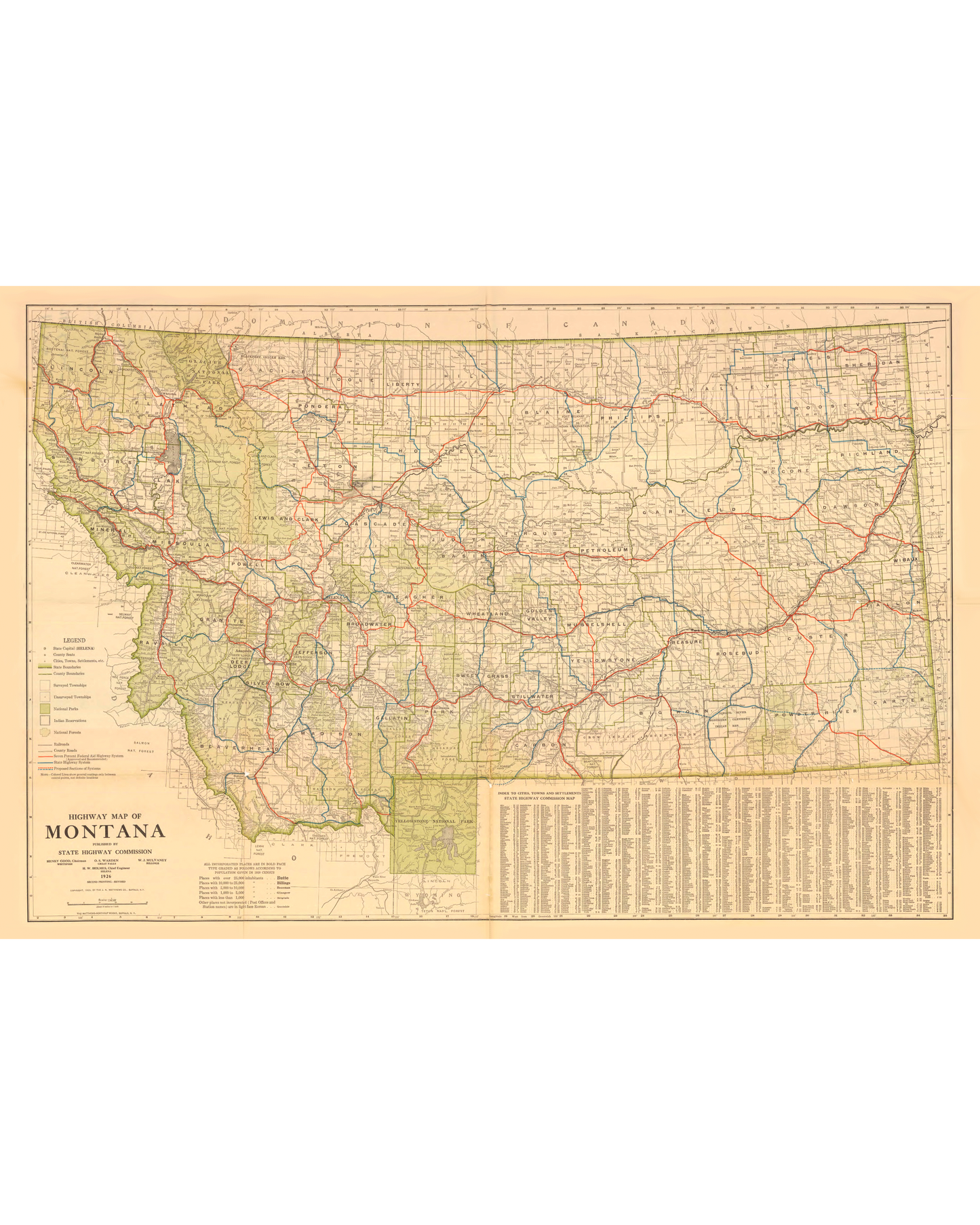 1926 Topographic Highway Map of Montana