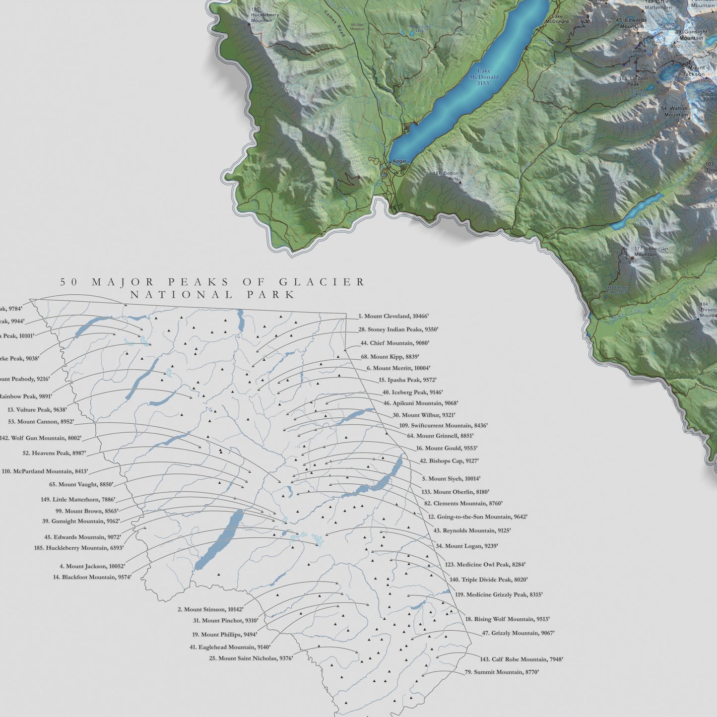 Peaks of Glacier | Topographic Map of Glacier National Park, Montana USA
