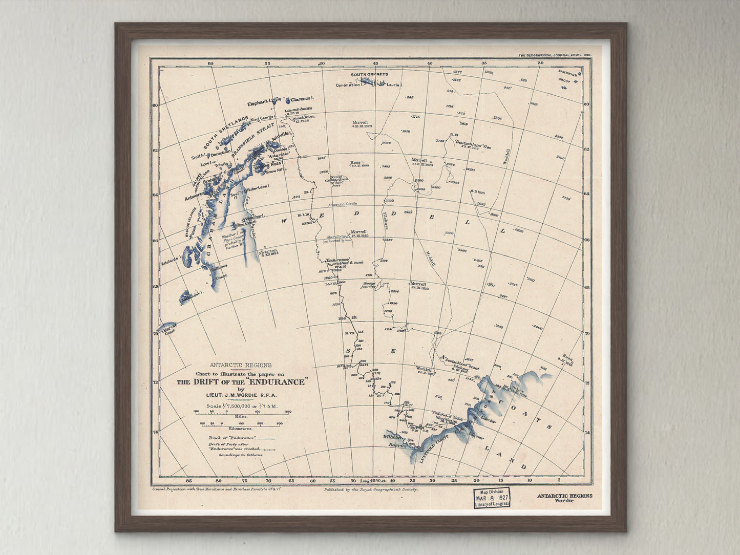 The Drift of The Endurance | 1918 Map of the Antarctic Shackleton Expedition