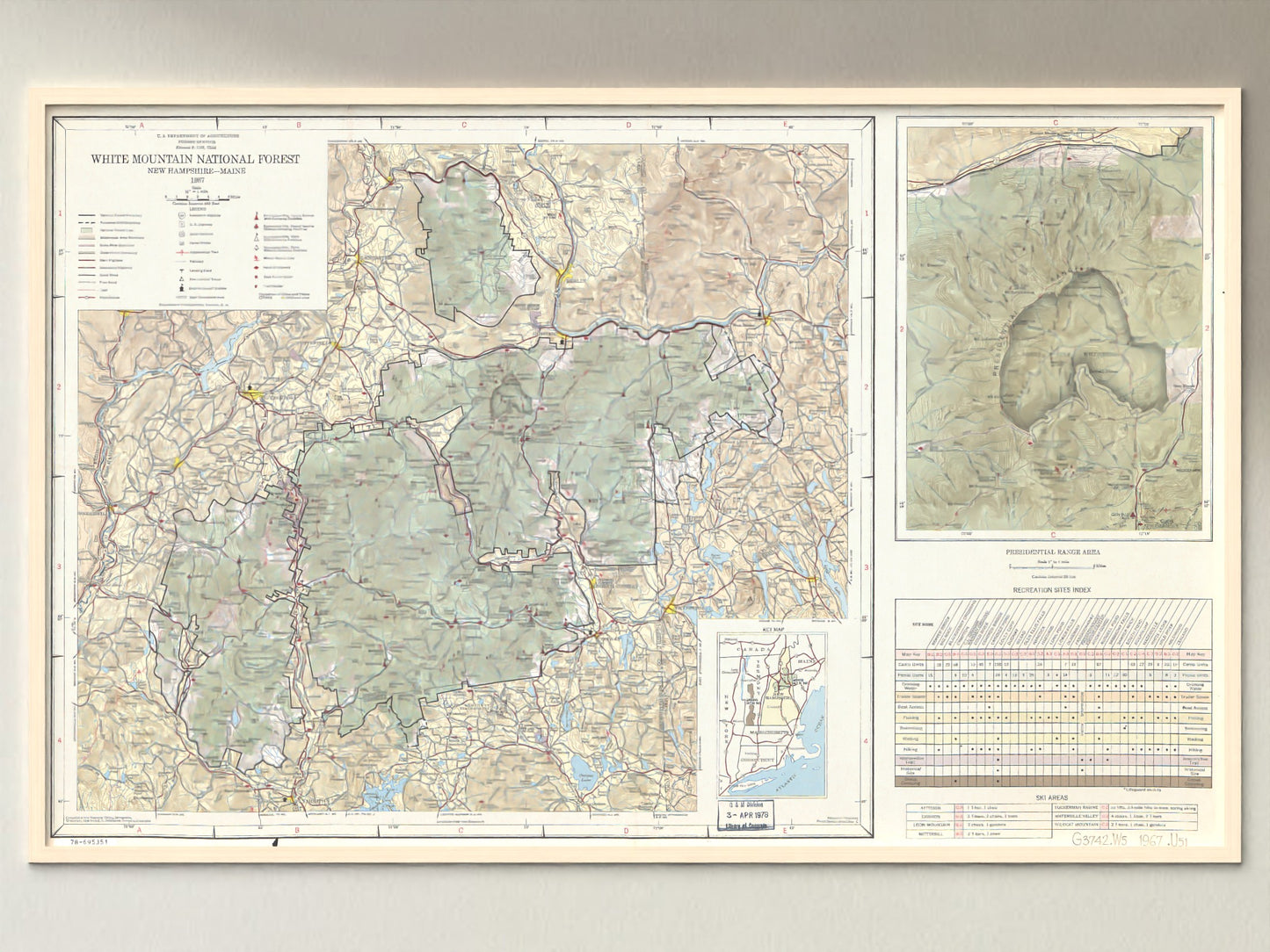 1967 White Mountain National Forest Recreation Map