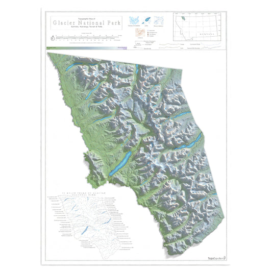 Peaks of Glacier | Topographic Map of Glacier National Park, Montana USA