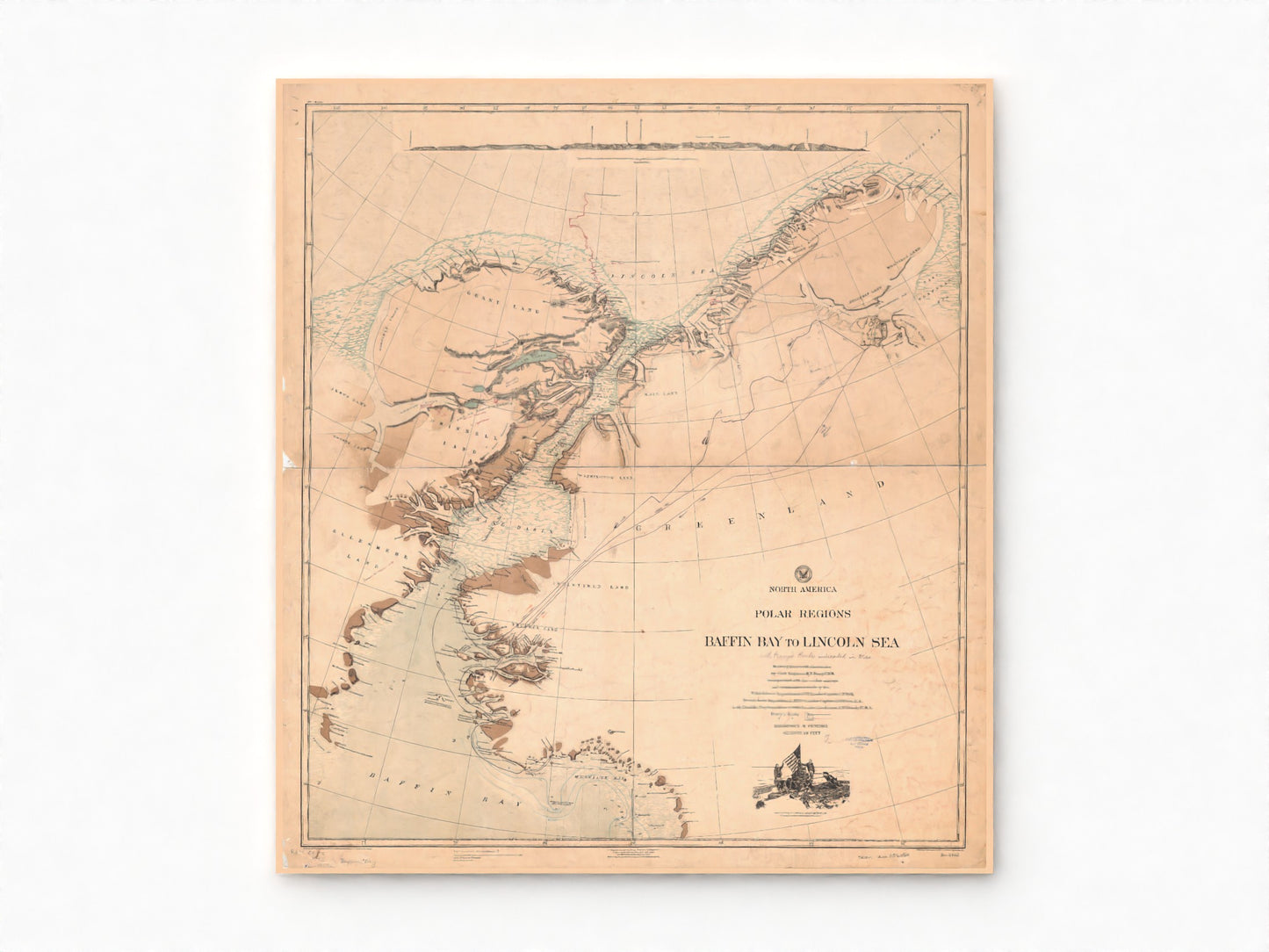 North America Polar Region Map | 1903 Exploration Routes from Baffin Bay to The Lincoln Sea