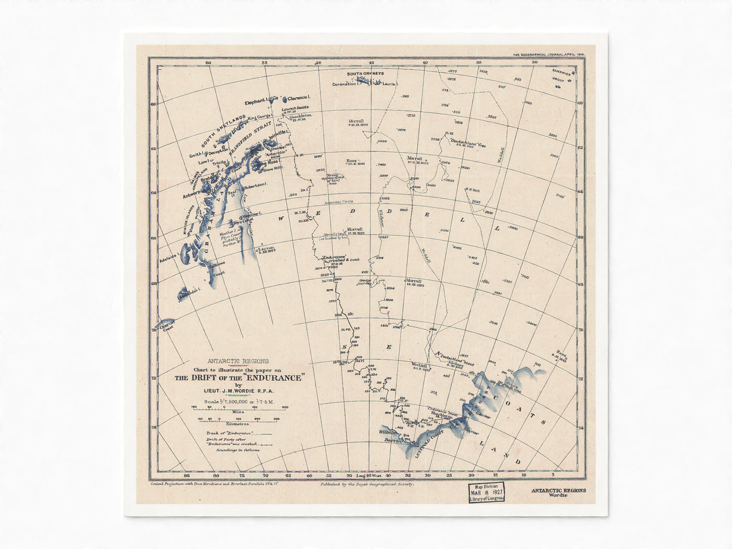 The Drift of The Endurance | 1918 Map of the Antarctic Shackleton Expedition