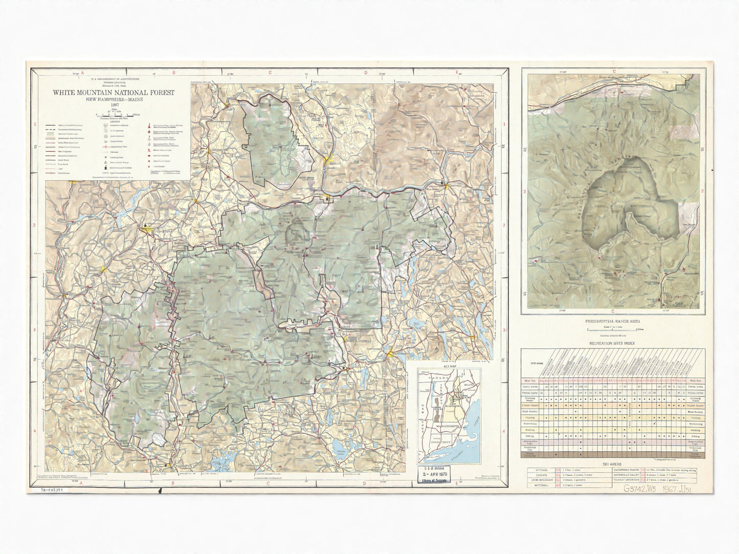 1967 White Mountain National Forest Recreation Map