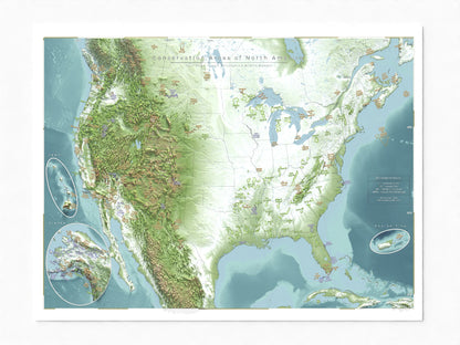 Conservation Areas of The USA and Canada | Shaded Relief Map with National Parks, Forests and Wildlife Management Areas