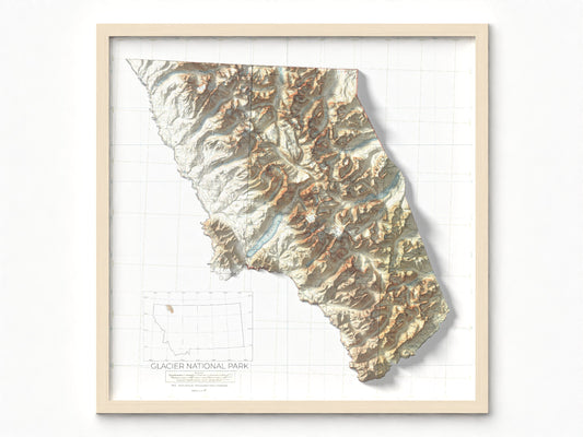 1901 - 1943 Glacier National Park, MT | 30' X 30' Shaded Historic USGS Composite Map