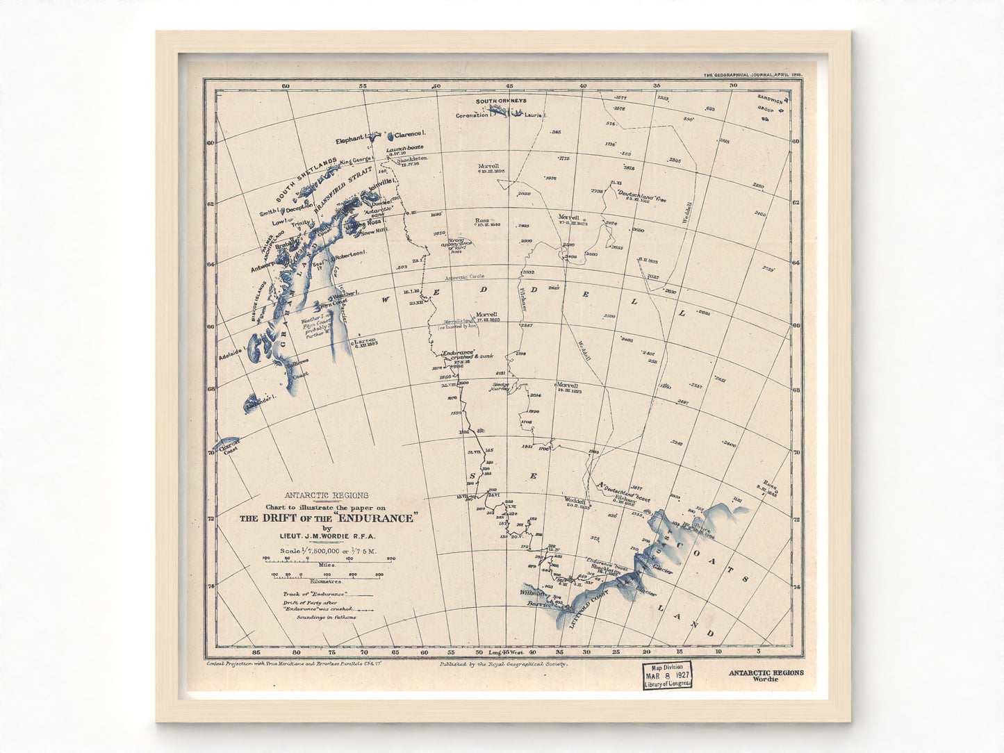 The Drift of The Endurance | 1918 Map of the Antarctic Shackleton Expedition