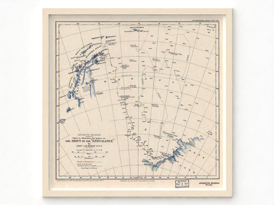 The Drift of The Endurance | 1918 Map of the Antarctic Shackleton Expedition