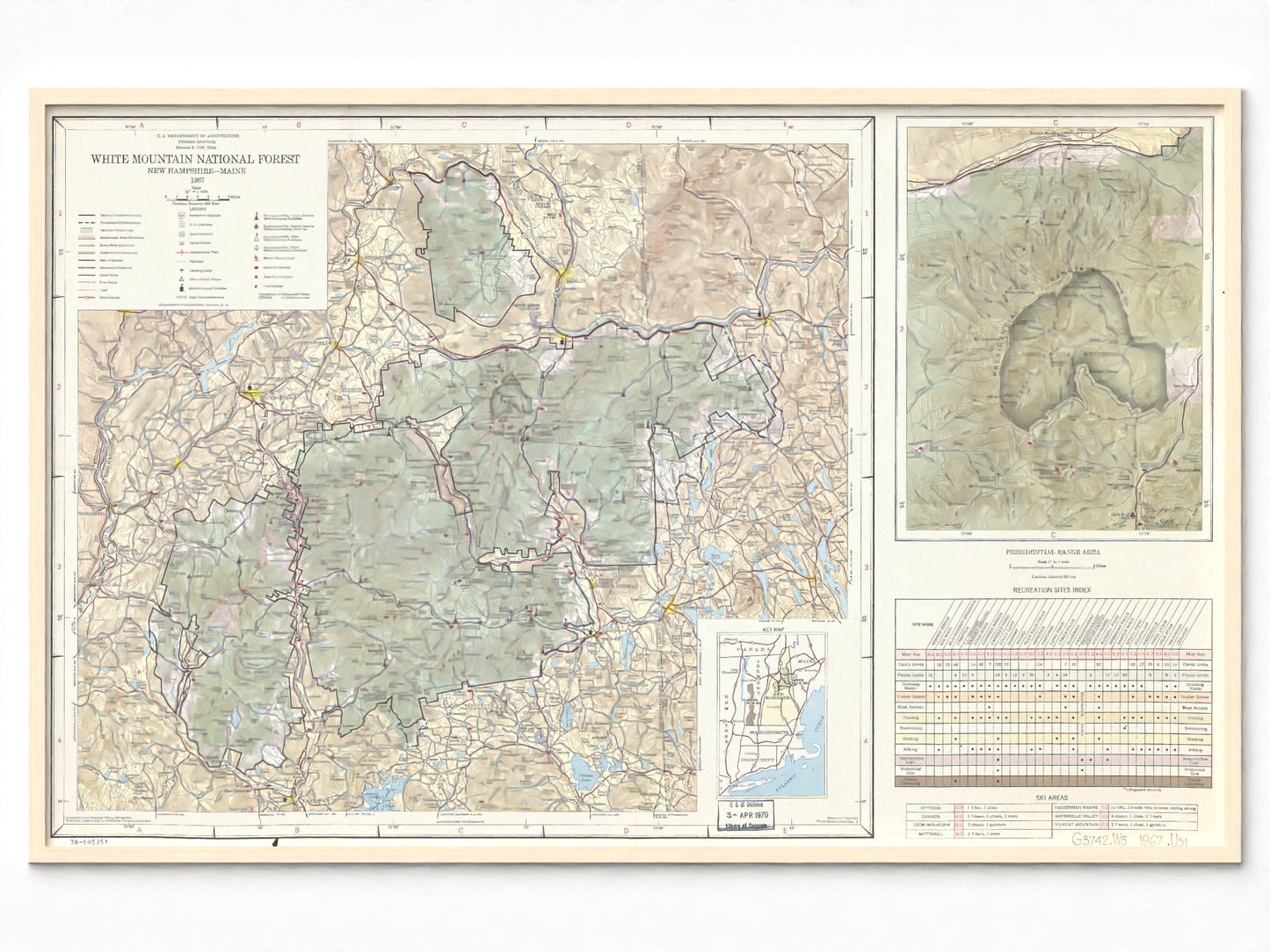 1967 White Mountain National Forest Recreation Map