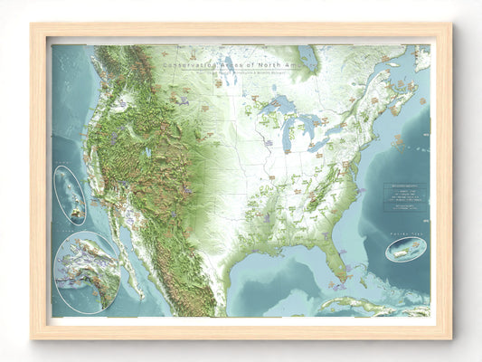 Conservation Areas of The USA and Canada | Shaded Relief Map with National Parks, Forests and Wildlife Management Areas