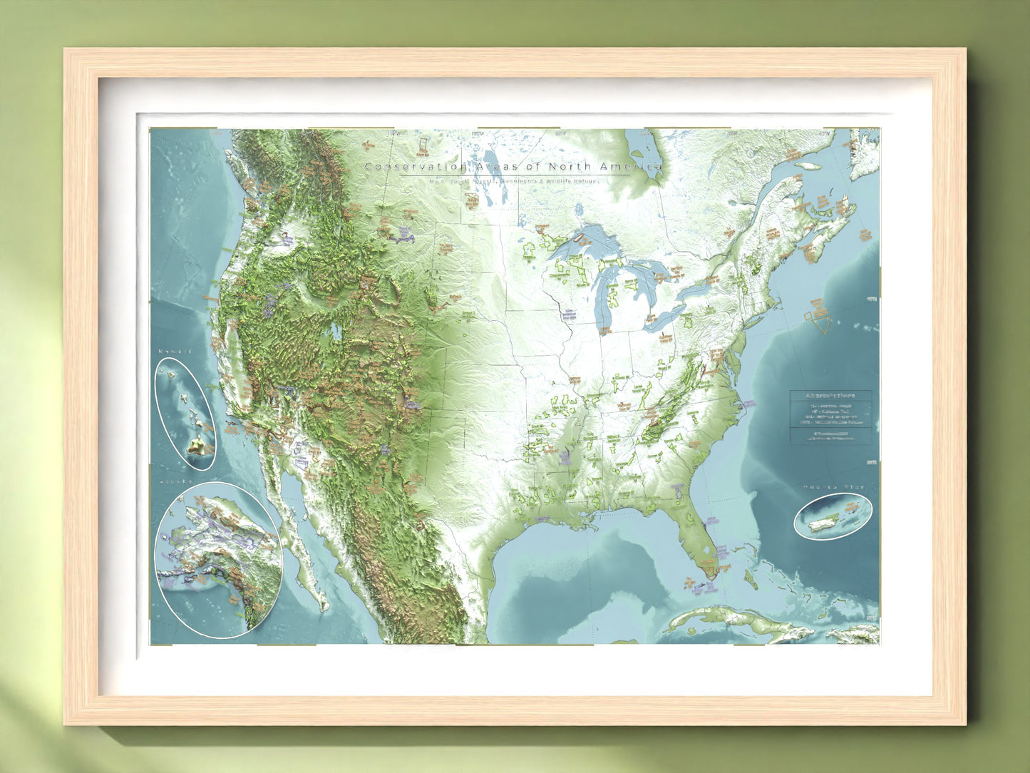 Conservation Areas of The USA and Canada | Shaded Relief Map with National Parks, Forests and Wildlife Management Areas