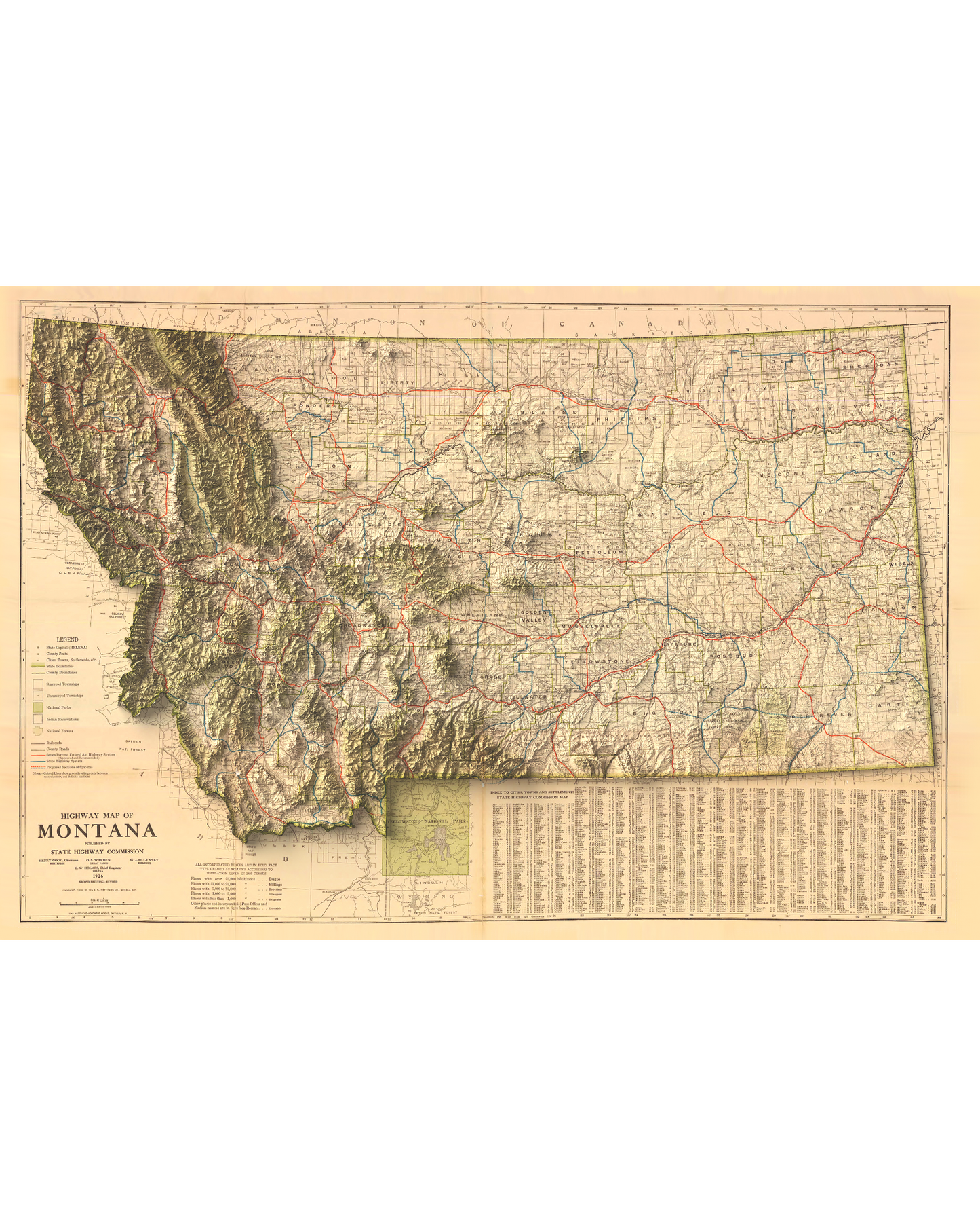 1926 Topographic Highway Map of Montana