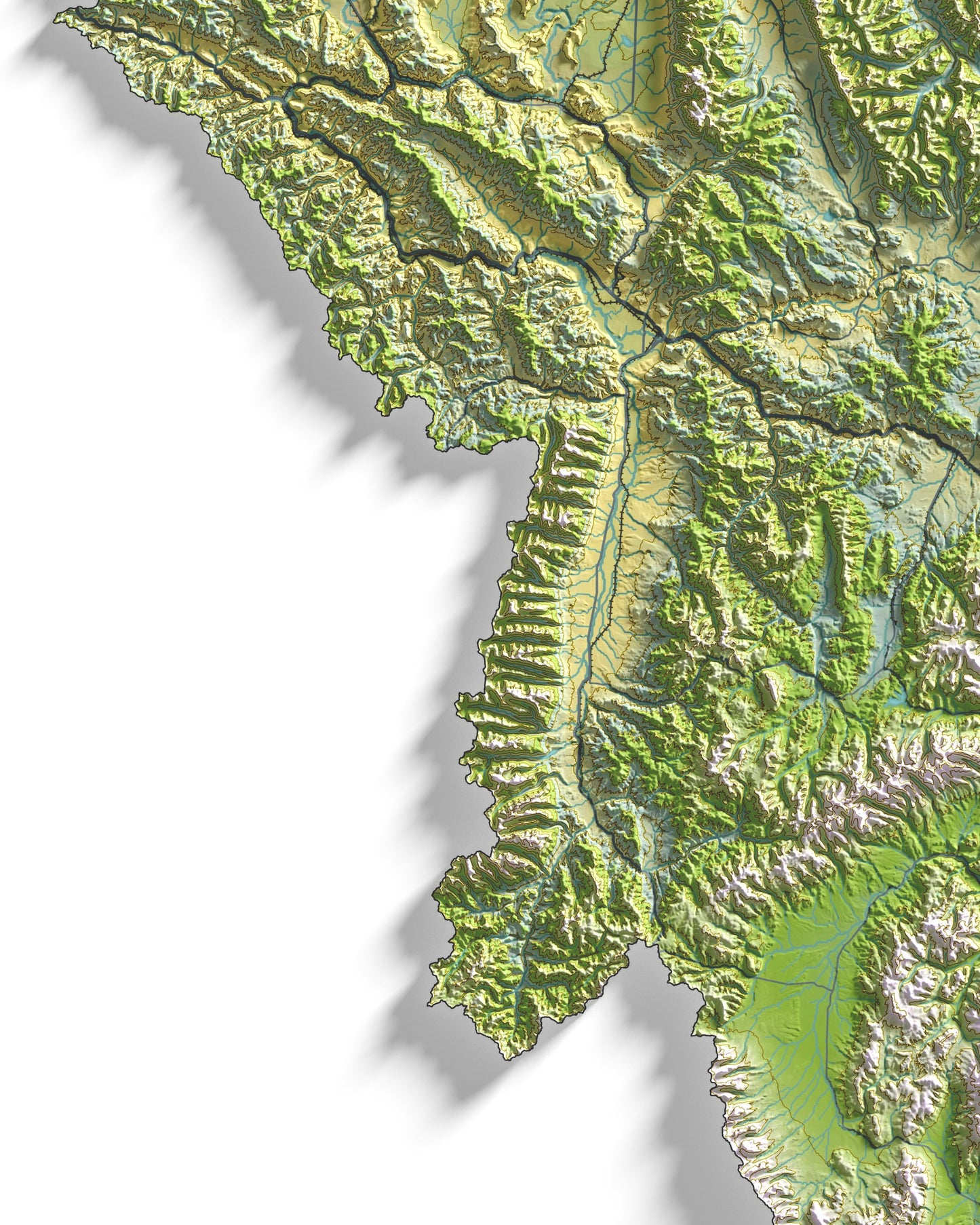 Colorful Hypsometric Maps of Montana | Hydrology, Roads, Contours and Shading