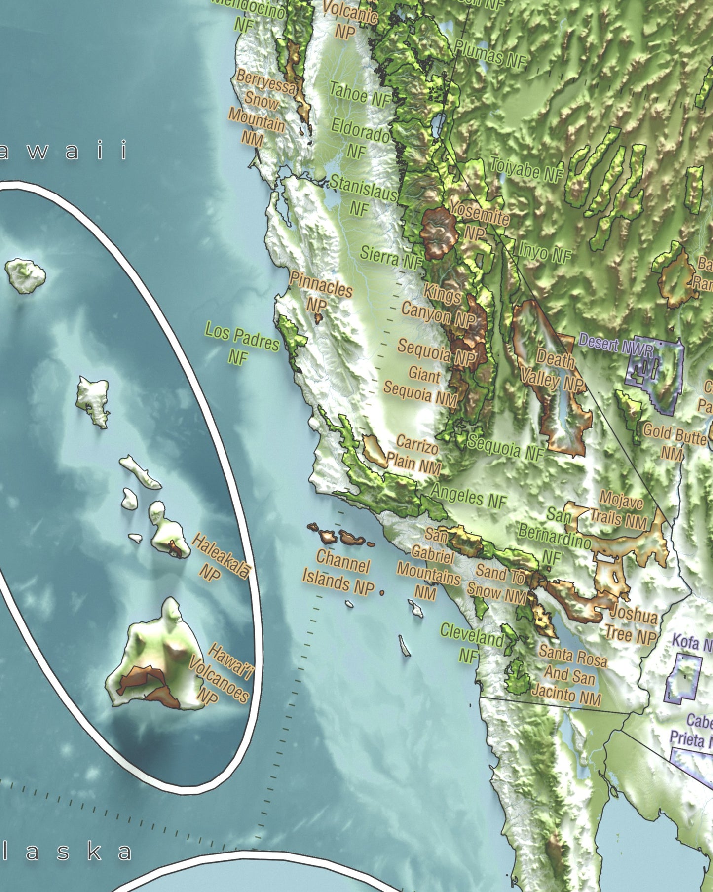 Conservation Areas of The USA and Canada | Shaded Relief Map with National Parks, Forests and Wildlife Management Areas