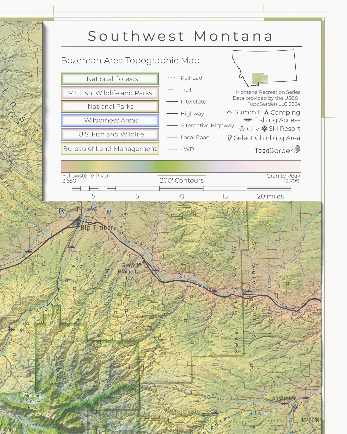 Southwest Montana | Topographic Recreation Map