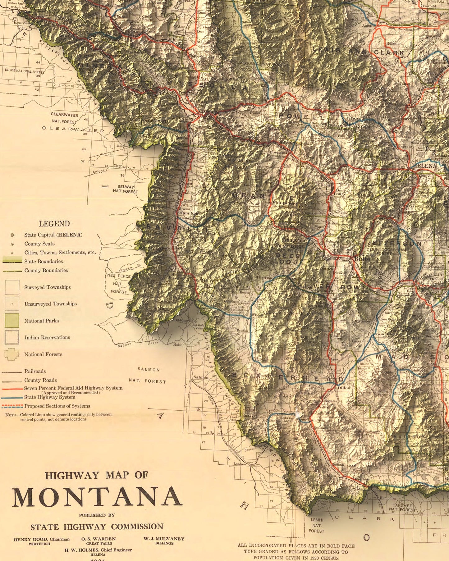 1926 Topographic Highway Map of Montana